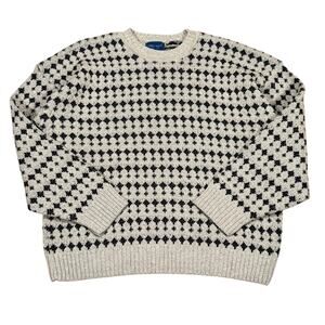 Vintage Towncraft Sweater XL Gray Black Geometric Knit Made in USA 90s Crewneck